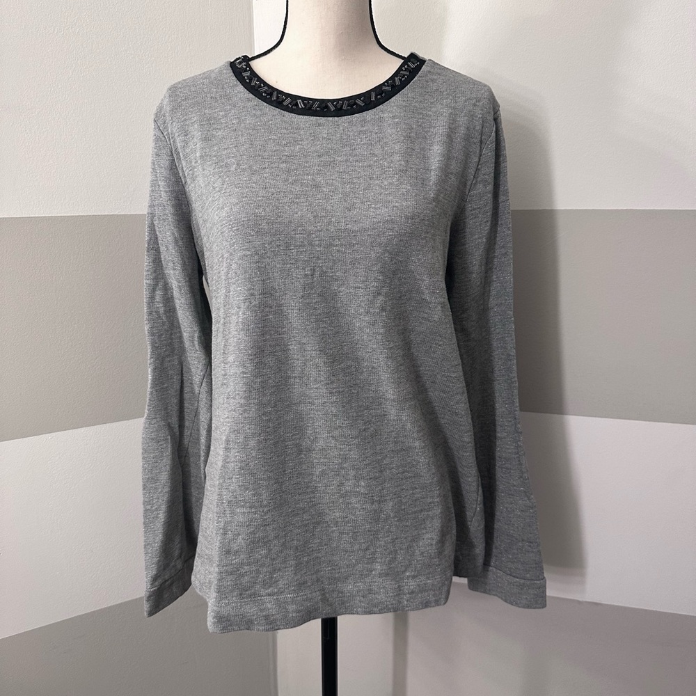 Banana Republic Beaded Neckline Metallic Gray Sweater size XL